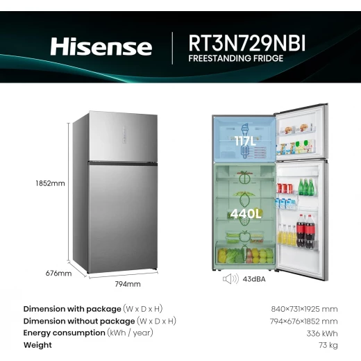Hisense Top Mount Refrigerator 551L A+ Energy Rated Stainless Steel Finish with Innovative Cooling Technology and Ample Storage Space for All Your Fresh Food Needs RT3N729NBI Model - HISENSE - Image 14