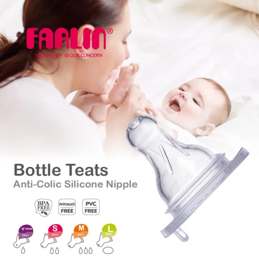 Farlin Anti Colic Silicone Nipples Wide Neck for Baby Feeding, 2 Pack - Farlin - Image 3