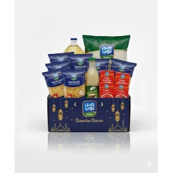 طرد رمضان – أرز 3.5 كغم، سكر 1 كغم، معكرونة 150 غم، زيت دوار الشمس 1 لتر، طحينة 900 غم ومعجون طماطم x 4 135 غم