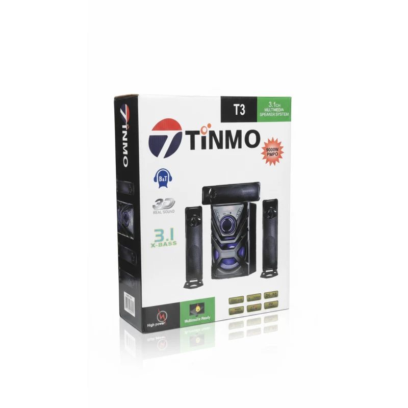 نظام سماعات الوسائط المتعددة Tinmo B&T T3 3.1ch - 9000 واط PMPO، صوت حقيقي، X-Bass، طاقة عالية، اتصال بالوسائط المتعددة