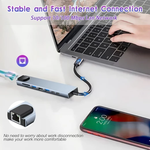 USB C HUB, 8 in 1 USB C Adapter with 4K HDMI, 100W PD, USB C Port, USB 3.0, RJ45 Ethernet, SD/TF Card Reader, Docking Station Compatible with MacBook Pro/Air USB C Laptops and Other Type C Devices - Image 5