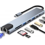 USB C HUB, 8 in 1 USB C Adapter with 4K HDMI, 100W PD, USB C Port, USB 3.0, RJ45 Ethernet, SD/TF Card Reader, Docking Station Compatible with MacBook Pro/Air USB C Laptops and Other Type C Devices