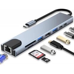 USB C HUB, 8 in 1 USB C Adapter with 4K HDMI, 100W PD, USB C Port, USB 3.0, RJ45 Ethernet, SD/TF Card Reader, Docking Station Compatible with MacBook Pro/Air USB C Laptops and Other Type C Devices