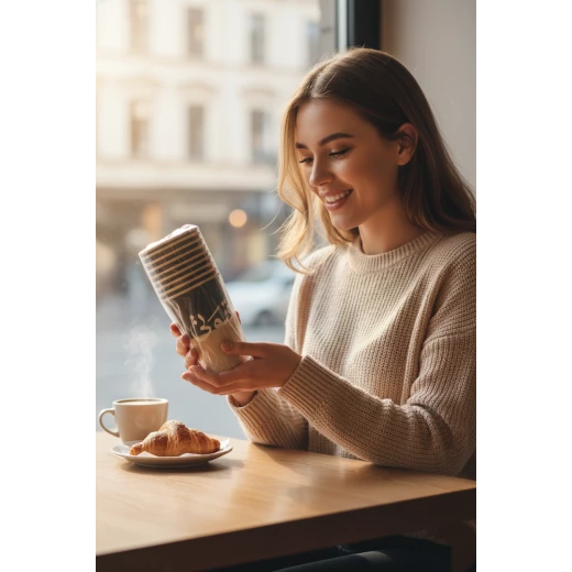 أكواب ورقية "قهوتي" مقاس 12 أونصة – طقم 50 قطعة بتصميم عصري وأنيق للمشروبات الساخنة – مثالية للمقاهي، المكتب، والمناسبات الخاصة - مروة - Image 2