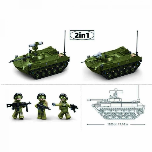 مجموعة بناء دبابة Sluban Modelbricks BMD-2S عسكرية للجيش 530 قطعة 3 مجسمات صغيرة - Sluban - Image 3
