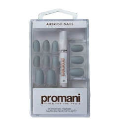 Promani False Nails 5673 Gray Acrylic Artificial Nail Tips Set 24 Pieces, Long Length, Easy Application, Glossy Finish, Perfect for Parties and Special Occasions