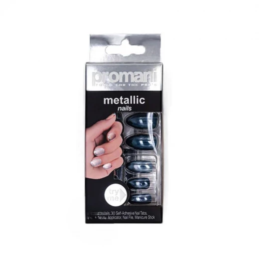Promani Metalik Nail Extensions Space Gray Stiletto Shape 5020, Featuring a Metallic Finish, Long Length, and Easy Application for a Flawless Manicure, Available in Size 10 Promani Metalik Nail Extensions Space Gray Stiletto Shape 5020, Featuring a Metallic Finish, Long Length, and Easy Application for a Flawless Manicure, Available in Size 10