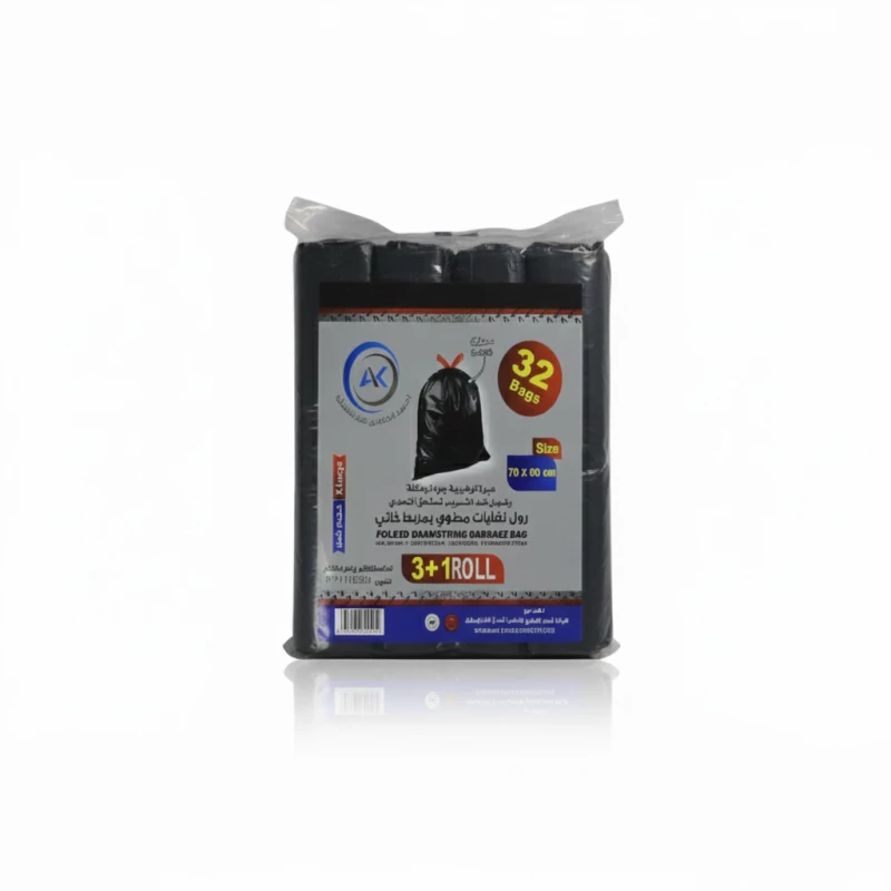 Marwa AK Kitchen Trash Bags Black, Durable, 70x80 cm, 32 Count, With Tie Closure, Heavy Duty, Suitable for Kitchen Waste and General Rubbish Disposal, Odor Control Technology - Marwa