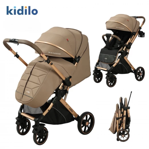 Kidilo 6600f Beige Stroller, Lightweight, Easy Fold, 0-3 Years Kidilo 6600f Beige Stroller, Lightweight, Easy Fold, 0-3 Years