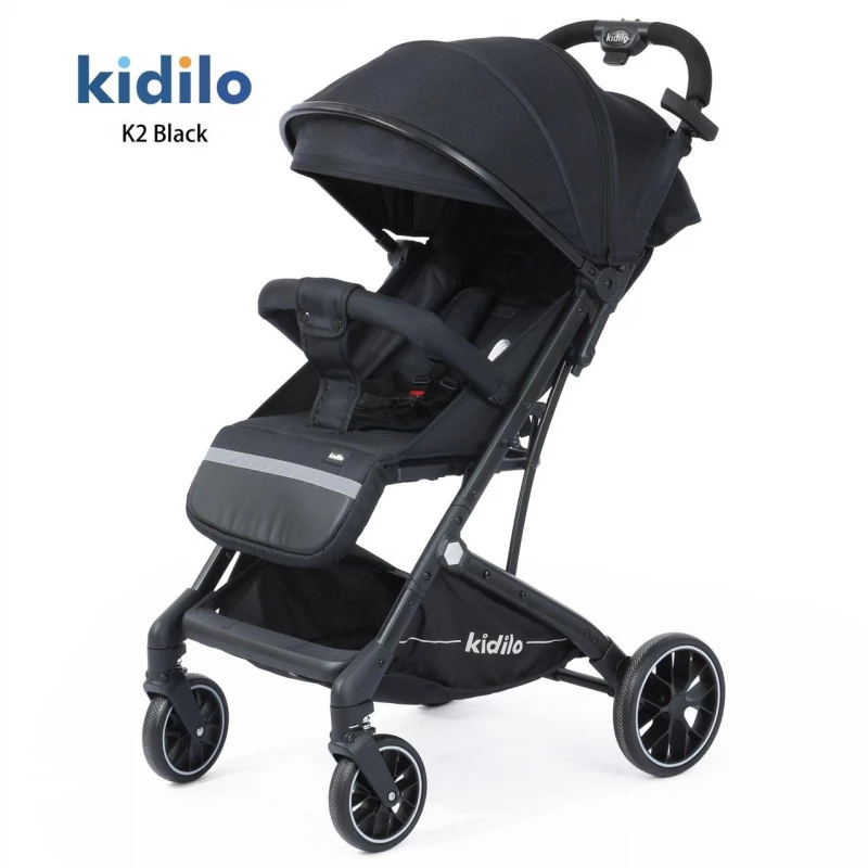 Kidilo K12 Black Stroller Lightweight Easy Fold Design for Babies Toddlers 0-36 Months Compact Portable Travel System with Sunshade and 5-Point Harness - Kidilo