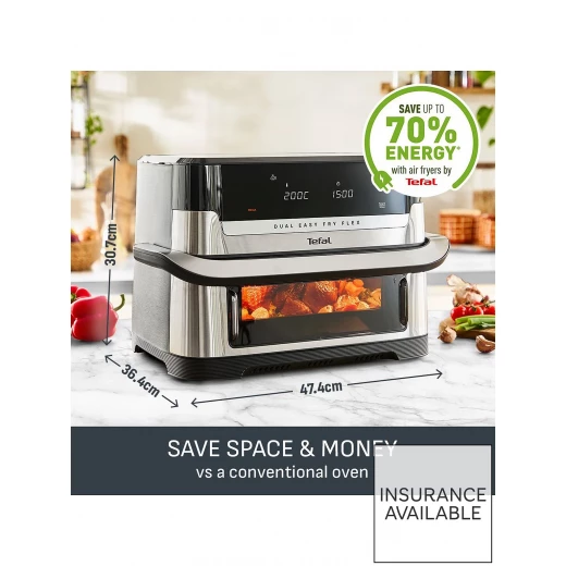 Tefal Easy Fry Dual XXL Air Fryer Stainless Steel 11L, Family Size, Healthy Cooking - Image 3
