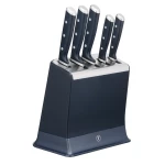 طقم سكاكين تيفال EverSharp Pro مكون من 5 قطع مع قاعدة حادة أوتوماتيكية، لون أزرق منتصف الليل TFK297S644، تصميم أنيق وعملي، شفرات حادة وعالية الجودة لتقطيع سريع ودقيق، مثالي للمطبخ اليومي