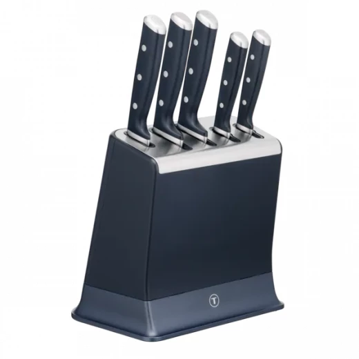 طقم سكاكين تيفال EverSharp Pro مكون من 5 قطع مع قاعدة حادة أوتوماتيكية، لون أزرق منتصف الليل TFK297S644، تصميم أنيق وعملي، شفرات حادة وعالية الجودة لتقطيع سريع ودقيق، مثالي للمطبخ اليومي طقم سكاكين تيفال EverSharp Pro مكون من 5 قطع مع قاعدة حادة أوتوماتيكية، لون أزرق منتصف الليل TFK297S644، تصميم أنيق وعملي، شفرات حادة وعالية الجودة لتقطيع سريع ودقيق، مثالي للمطبخ اليومي