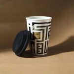 كاراكا X مجموعة إسطنبول سلطان كوب السفر أسود 400 مل كوب قهوة معزول بجدار مزدوج من البورسلين غطاء مقاوم للانسكاب مثالي للمشروبات الساخنة والباردة 13.5 أونصة - كراجا