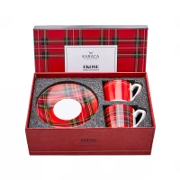 Karaca Ekose Espresso Turkish Coffee Cup Set 4 Piece Porcelain Red 80ml for 2 People