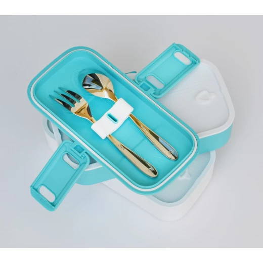Look Back Two Tier Stackable Lunch Box Blue Leak Proof FDA Approved 5 Cups Capacity - Look Back - Image 2