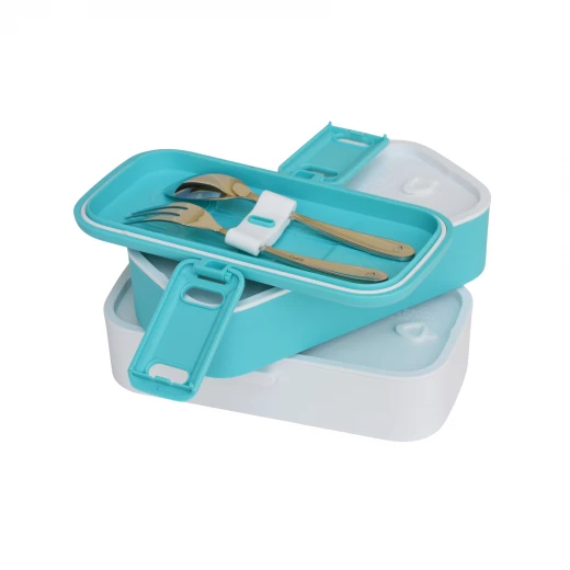 Look Back Two Tier Stackable Lunch Box Blue Leak Proof FDA Approved 5 Cups Capacity - Look Back - Image 5