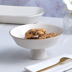 Karaca Calvin 20 cm Embossed Ceramic Footed Bowl Ekru Modern Serving Dish