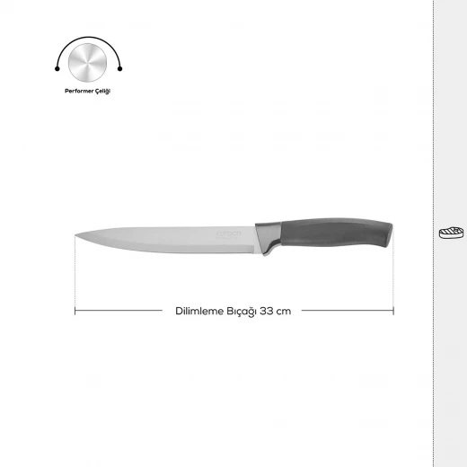 Karaca Helios Black 33 cm Slice Knife, Expertly Crafted with Performer Steel Blade, Ideal for Precision Slicing and Professional Kitchen Use, Ergonomic Handle for Comfortable Grip - karaca - Image 3