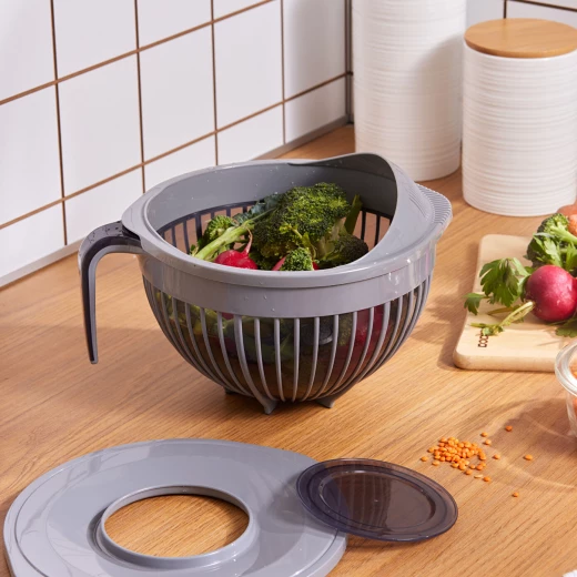 Karaca 3 in 1 Mixing Bowl Set with Lid, Sieve, and Integrated Scale, Dishwasher Safe, Grey Color, 3 Piece Set for Kitchen Prep and Baking - karaca - Image 3