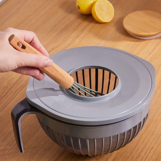 Karaca 3 in 1 Mixing Bowl Set with Lid, Sieve, and Integrated Scale, Dishwasher Safe, Grey Color, 3 Piece Set for Kitchen Prep and Baking - karaca - Image 5