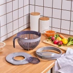Karaca 3 in 1 Mixing Bowl Set with Lid, Sieve, and Integrated Scale, Dishwasher Safe, Grey Color, 3 Piece Set for Kitchen Prep and Baking - karaca