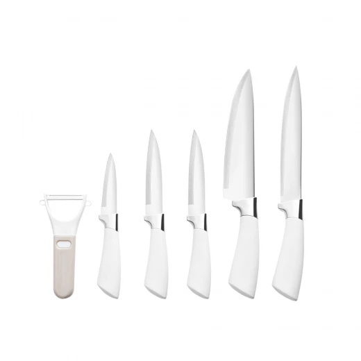طقم سكاكين كاراجا ميجا فورس 7 قطع لون كريمي، أدوات مطبخ أساسية بمقابض مريحة وشفرات ستانلس ستيل لطهي احترافي ومنزلي - كراجا - Image 3