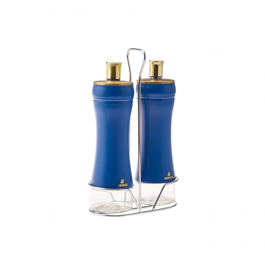 طقم موزع زيت وخل زجاجي أزرق بيري من كاراجا، بتصميم أنيق من قطعتين، مع فوهات سهلة الصب وبناء متين للاستخدام في المطبخ طقم موزع زيت وخل زجاجي أزرق بيري من كاراجا، بتصميم أنيق من قطعتين، مع فوهات سهلة الصب وبناء متين للاستخدام في المطبخ