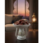صحن تقديم كبير 30 سم بتصميم مسجد وهلال ونجوم، مثالي لتقديم التمر والضيافة، قطعة ديكور إسلامية أنيقة تضيف أجواء روحانية مميزة خلال شهر رمضان والمناسبات الدينية - دمية رمضان