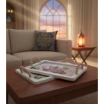 مجموعة صواني تقديم رمضان عدد 2 – الكبيرة 34.5 سم والصغيرة 29.5 سم، مثالية لتقديم التمر والحلويات والمكسرات، تصميم إسلامي أنيق خلال رمضان والمناسبات الدينية - دمية رمضان