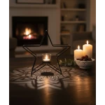 Modern Black Metal Star Candle Holder with Glass Votive Cup - Geometric Minimalist Table Decor for Ramadan, Weddings, and Home Interior Centerpiece 24 CM For Ramadan Decoration - Dumyah Ramadan
