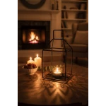 Modern Black Metal Wire Lantern - Geometric Minimalist Candle Holder with Handle for Ramadan Decor, Weddings, and Contemporary Home Styling 32cm - Dumyah Ramadan