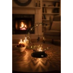 هلال رمضان معدني أسود كبير بارتفاع 64 سم مع نجوم متدلية وإضاءة LED - ديكور رمضاني عصري بتصميم سلكي وقاعدة ثابتة مزينة بنقوش إسلامية لتزيين المنزل - دمية رمضان