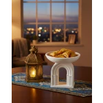 tall serving dish with an elegant Ramadan theme 21cm  perfect for serving dates and refreshments; an Islamic decorative piece that adds a distinctive spiritual atmosphere during Ramadan and religious occasions - Dumyah Ramadan