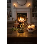 Large Black Metal Ramadan Crescent with Mashrabiya Patterns & Mosque Silhouette - Premium Islamic Decor with Hanging Lantern/Censer & Ornate Base - Dumyah Ramadan