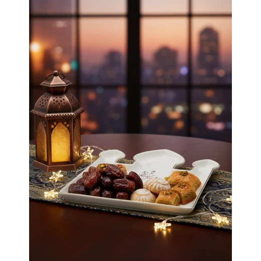 صحن تقديم على شكل مسجد بحجم 24 سم، مثالي لتقديم التمر والحلويات خلال رمضان والمناسبات الدينية. تصميمه الأنيق يضفي لمسة روحانية وجمالية على الطاولة صحن تقديم على شكل مسجد بحجم 24 سم، مثالي لتقديم التمر والحلويات خلال رمضان والمناسبات الدينية. تصميمه الأنيق يضفي لمسة روحانية وجمالية على الطاولة