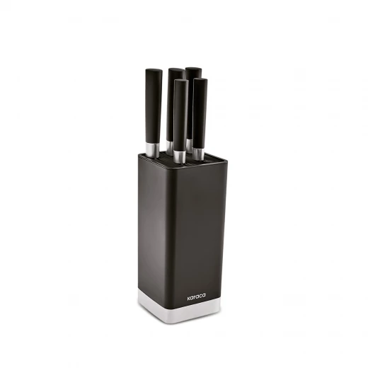 طقم سكاكين مطبخ كاراجا سكاي كت 6 قطع مع حامل أسود، يتضمن سكين طاهي، سكين تقطيع، سكين خبز، سكين متعدد الاستخدامات، وسكاكين تقشير - كراجا - Image 4