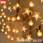 أضواء سلسلة LED على شكل أقمار ونجوم - تعمل بالبطارية، 20 مصباح LED، 3متر، وظيفة تشغيل/إيقاف - ك ستور