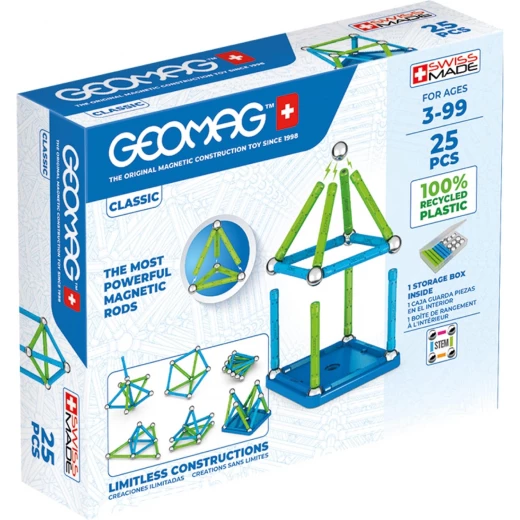 مجموعة بناء مغناطيسية Geomag Classic معاد تدويرها 25 قطعة، لعبة تعليمية STEM مجموعة بناء مغناطيسية Geomag Classic معاد تدويرها 25 قطعة، لعبة تعليمية STEM