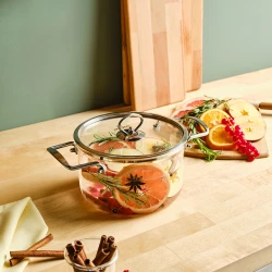 Karaca Amore 18 cm Borosilicate Glass Deep Cooking Pot, 2.3 Liters