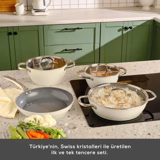 Karaca X Refika Birgül Swiss Crystal Creamy 18 cm Milk Pan: Nonstick Coating, Durable Design, Perfect for Creamy Sauces and Heating Milk, Dishwasher Safe - karaca - Image 3
