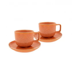 Karaca Vita Porcelain Coffee Cup Set Orange 4 Piece for 2 Persons, Elegant Design, Perfect for Espresso, Cappuccino, or Latte, Durable and Stylish