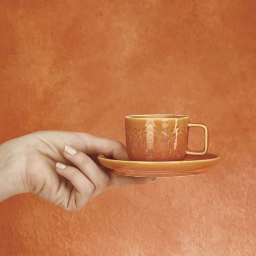Karaca Vita Porcelain Coffee Cup Set Orange 4 Piece for 2 Persons, Elegant Design, Perfect for Espresso, Cappuccino, or Latte, Durable and Stylish - karaca - Image 2
