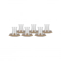 Karaca Leopar Kare 12 Piece Tea Cup Set, Brown, Classic Design