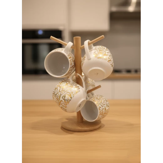 7-Piece Porcelain Mug Set with Vertical Organizing Stand – 6-Person Modern Coffee Cup Set for Home & Kitchen – Space-Saving 7-Piece Porcelain Mug Set with Vertical Organizing Stand – 6-Person Modern Coffee Cup Set for Home & Kitchen – Space-Saving