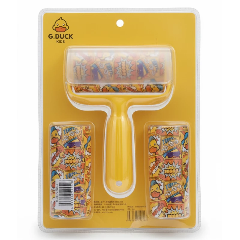 G.Duck Kids Lint Roller Set – Includes 1 Handle and 2 Comic-Print Refills – Effective Dust & Pet Hair Remover for Clothing, Furniture & Carpets - G.Duck