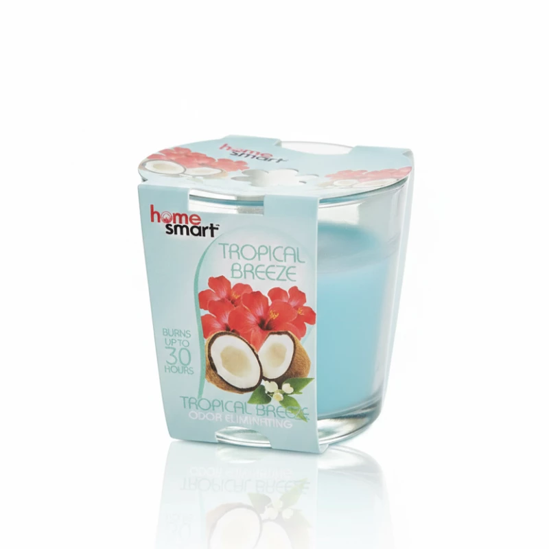 Home Smart Tropical Breeze Scented Candle – Odor Eliminating Glass Jar Candle – Long-Lasting 30-Hour Burn Time – Tropical Coconut & Floral Fragrance - Home Smart