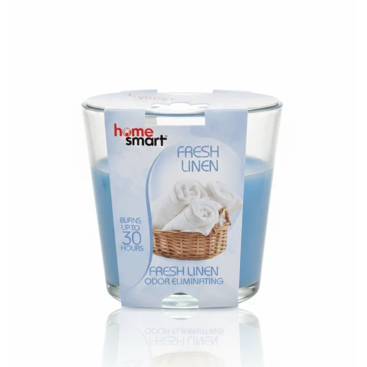 Home Smart Fresh Linen Scented Candle – 90g Glass Jar – Odor Eliminating Technology – 30-Hour Burn Time – Clean & Crisp Laundry Scent