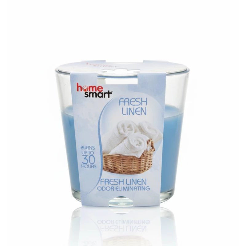 Home Smart Fresh Linen Scented Candle – 90g Glass Jar – Odor Eliminating Technology – 30-Hour Burn Time – Clean & Crisp Laundry Scent - Home Smart