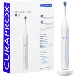 فرشاة أسنان كهربائية Curaprox Hydrosonic Pro 1 قطعة، تنظيف صوتي للثة الحساسة، تتضمن 3 رؤوس فرشاة